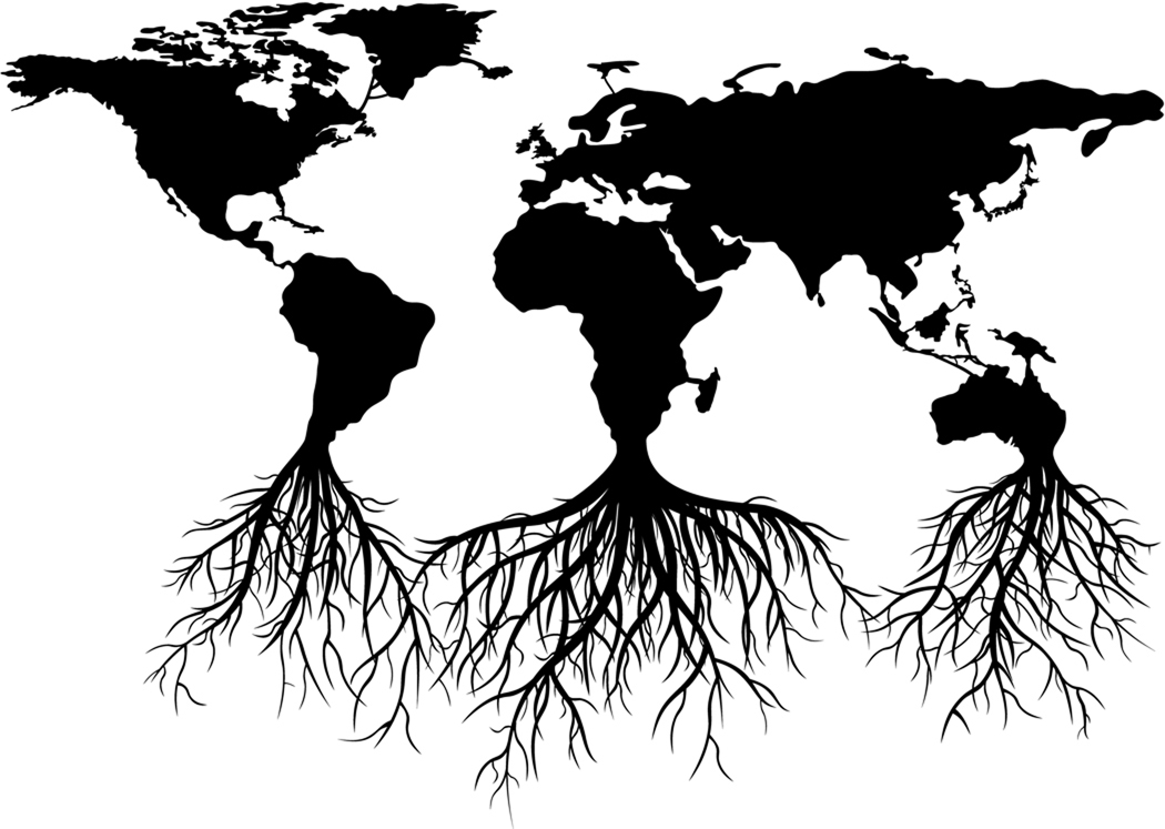 World with continents growing roots